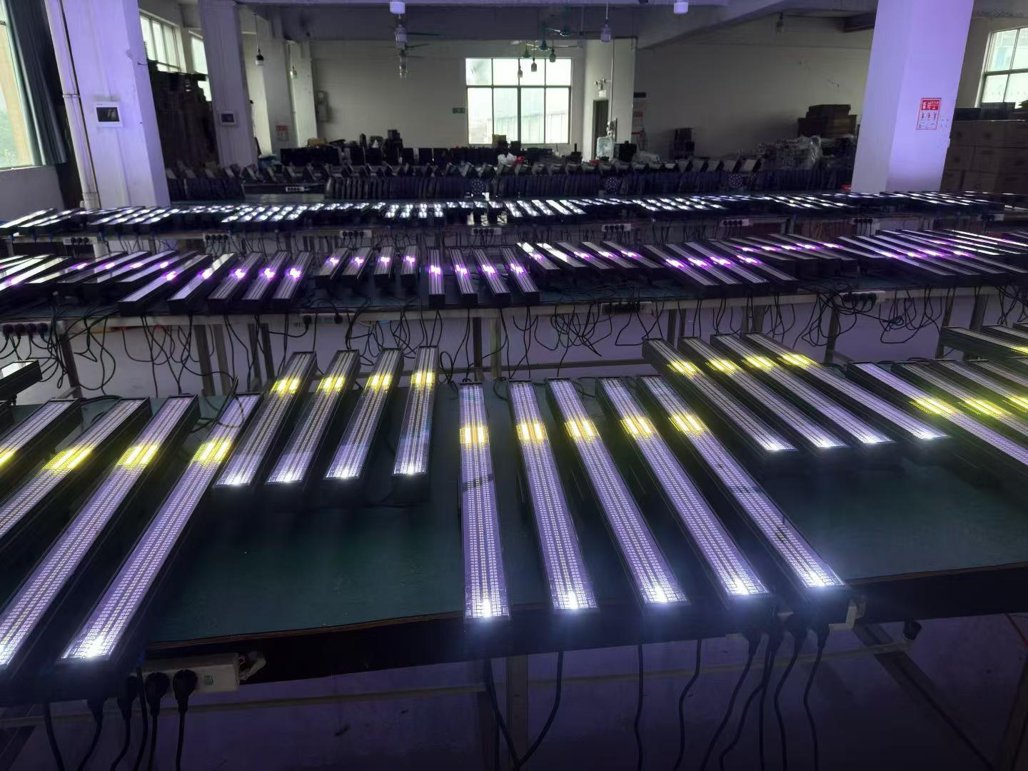 LED stage lights undergoing aging tests